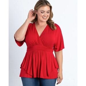 Kiyonna Top 2X Promenade Style Red Flutter Sleeves Empire Waistline Christmas